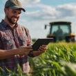 A importância da contabilidade especializada no agro — Imagem de um contador rural na plantação e o agricultor com seu trator