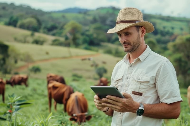 ITR - Imagem de fazendeiro do agronegócio calculando o Imposto sobre a Propriedade Territorial Rural