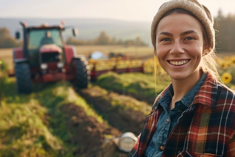 Impactos da reforma tributária no agro - Imagem de agricultora com seu trator na lavoura