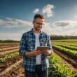 A importância do planejamento tributário para o agronegócio - Imagem de produtor rural com tablet, feliz por economizar imposto na sua fazenda
