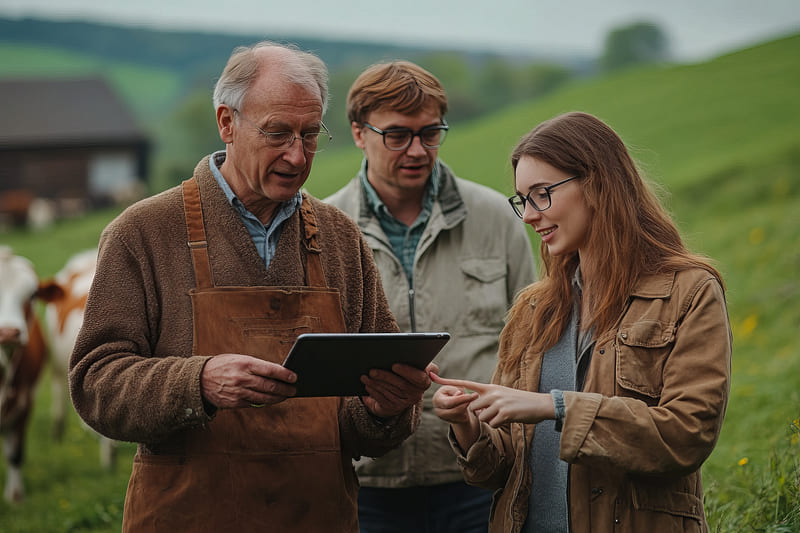 Imposto de Renda do Produtor Rural - Imagem de produtores rurais com um tablet consultando o IRPF do agronegócio